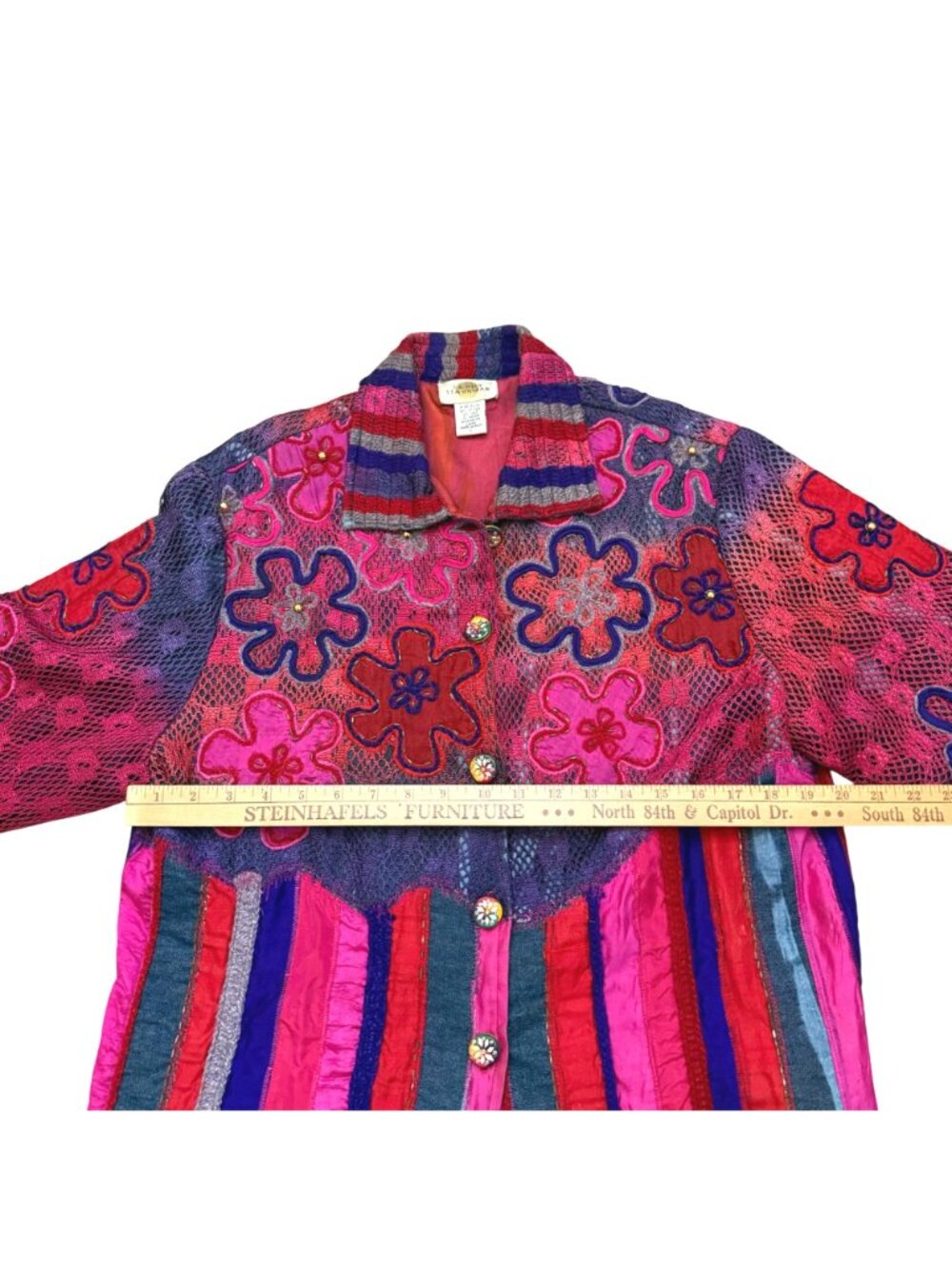 Sandy Starkman Women's Jacket Sz L Vintage Art To Wear Hippie Floral Embellished - Picture 6 of 8